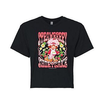 Juniors' Strawberry Shortcake & Custard Floral Cropped Tee