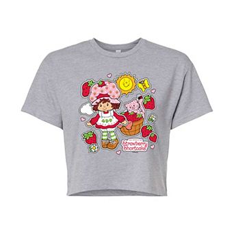 Juniors' Strawberry Shortcake Stickers Cropped Tee