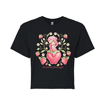 Juniors' Strawberry Shortcake Floral Cropped Tee