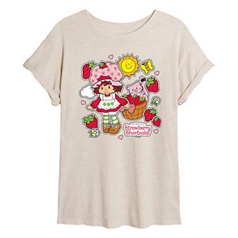 Juniors' Strawberry Shortcake Stickers Oversized Tee