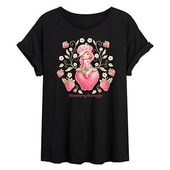 Juniors' Strawberry Shortcake Floral Oversized Tee