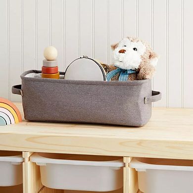 Gray Jute Fabric Storage Bin Basket Container 16"x6"x5.25"