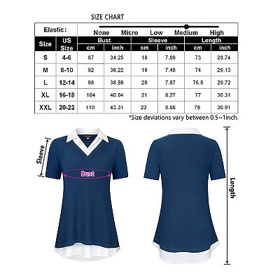 Women's Long Sleeve Contrast Collared Shirts Patchwork Work Blouse Tunics Tops