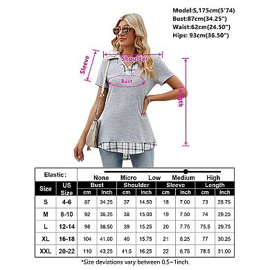 Women's Long Sleeve Contrast Collared Shirts Patchwork Work Blouse Tunics Tops