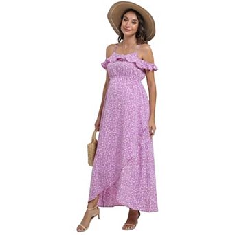 Maternity Floral Ruffles Sleeveless Spaghetti Strap Dress V Neck A Line Flowy Nursing Dress