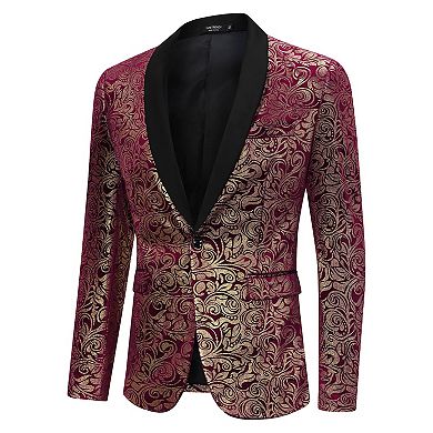 Mens Floral Tuxedo Suit Jacket Stylish Dinner Blazer Jackets for Wedding Party Prom