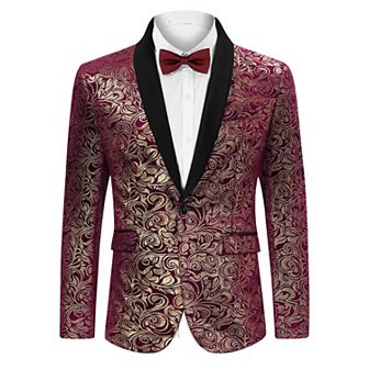 Mens Floral Tuxedo Suit Jacket Stylish Dinner Blazer Jackets for Wedding Party Prom
