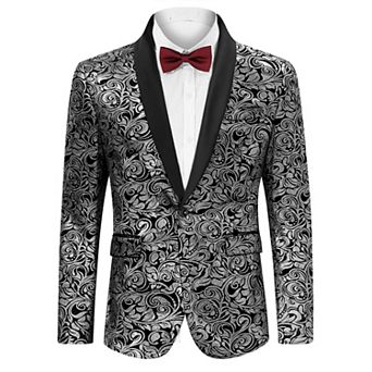 Mens Floral Tuxedo Suit Jacket Stylish Dinner Blazer Jackets for Wedding Party Prom