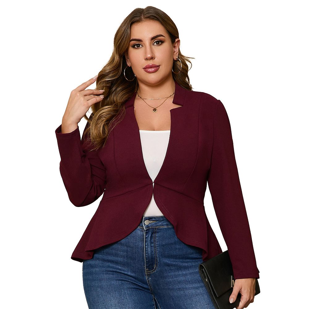 Womens Casual Blazer 3/4 Sleeve Open Front Ruffle Work Office Cardigan Suit Jacket White L