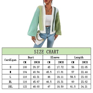 Women's Patchwork Print Drop Shoulder Open Front Cardigan Casual Long Sleeve Sweater
