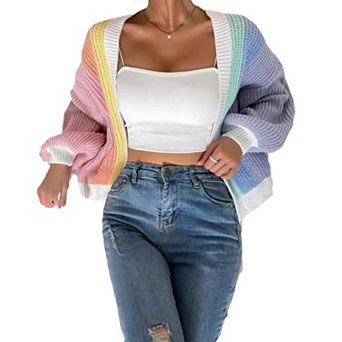 Women's Patchwork Print Drop Shoulder Open Front Cardigan Casual Long Sleeve Sweater