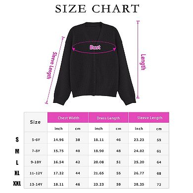 Girls Open Front Cardigan Sweater Kids Causal Long Sleeve Crewneck Knit Outerwear Coat 5-14 Years