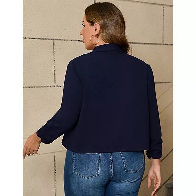 Women Plus Size Casual Blazer Open Front 3/4 Gathered Sleeve Work Office Business Cardigan Jackets