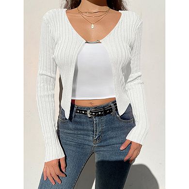 Women's Shrug Sweaters Long Sleeve Ruffle Rib Knit Bolero Open Front Cropped Cardigan