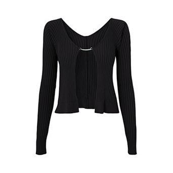 Women's Shrug Sweaters Long Sleeve Ruffle Rib Knit Bolero Open Front Cropped Cardigan