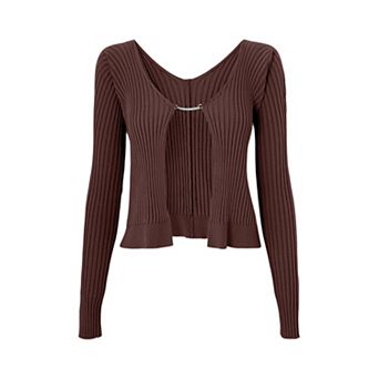 Women's Shrug Sweaters Long Sleeve Ruffle Rib Knit Bolero Open Front Cropped Cardigan