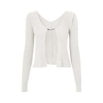 Women's Shrug Sweaters Long Sleeve Ruffle Rib Knit Bolero Open Front Cropped Cardigan