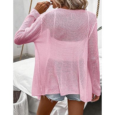 Womens Lightweight Crochet Cardigan Sweater Rib Knit Open Front Sweater Coats