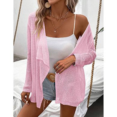 Womens Lightweight Crochet Cardigan Sweater Rib Knit Open Front Sweater Coats