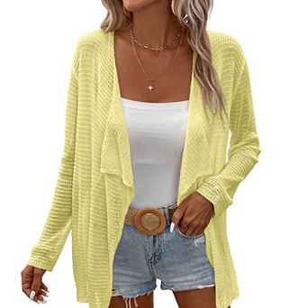 Womens Lightweight Crochet Cardigan Sweater Rib Knit Open Front Sweater Coats