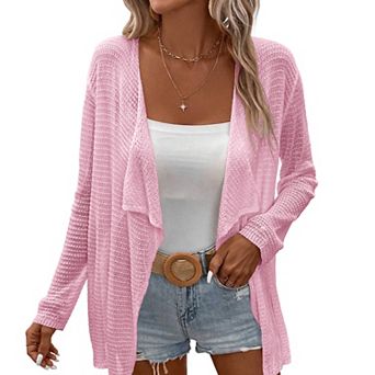 Womens Lightweight Crochet Cardigan Sweater Rib Knit Open Front Sweater Coats