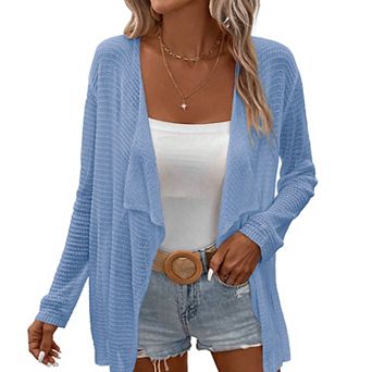 Womens Lightweight Crochet Cardigan Sweater Rib Knit Open Front Sweater Coats