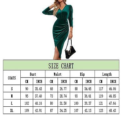 Women's V-Neck Elegant Long Sleeve Wrap Evening Wedding Dresses for Spring Autumn