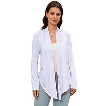 Womens Cropped Open Front Strip Rib Textured Cardigan with Curved Hem Trendy Sweater Knit Shrugs