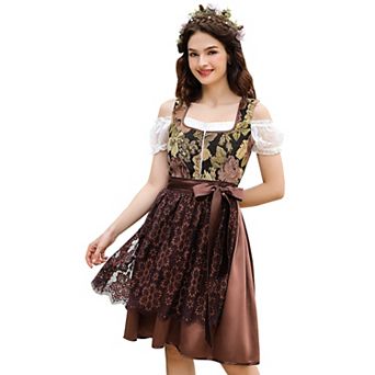 Women 3 pc Bavarian Oktoberfest Costumes Traditional Vintage German Dirndl Dress