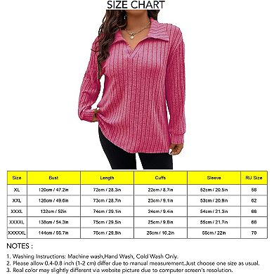 Womens Plus Size Knit V Neck Sweaters Long Sleeve Tunic Tops Shirts Casual Sweatshirt Trendy