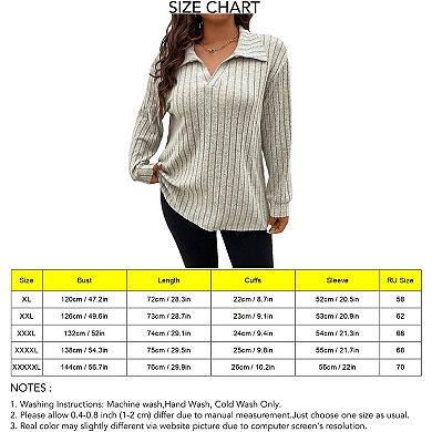 Womens Plus Size Knit V Neck Sweaters Long Sleeve Tunic Tops Shirts Casual Sweatshirt Trendy