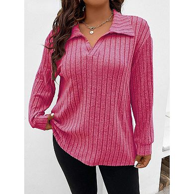 Womens Plus Size Knit V Neck Sweaters Long Sleeve Tunic Tops Shirts Casual Sweatshirt Trendy
