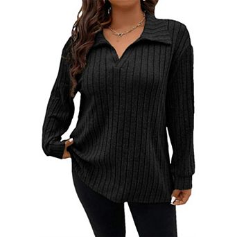 Womens Plus Size Knit V Neck Sweaters Long Sleeve Tunic Tops Shirts Casual Sweatshirt Trendy