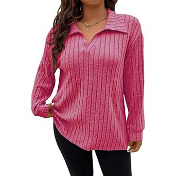 Womens Plus Size Knit V Neck Sweaters Long Sleeve Tunic Tops Shirts Casual Sweatshirt Trendy