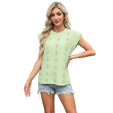 Women's Short Sleeve Knit Vest Tops Hollow Out Round Neck Sweater Tank Tops