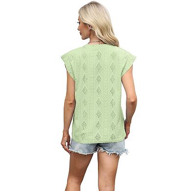 Women's Short Sleeve Knit Vest Tops Hollow Out Round Neck Sweater Tank Tops