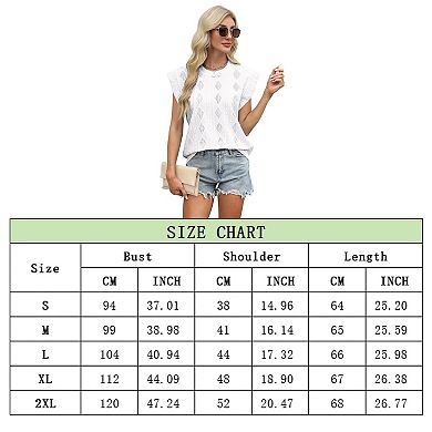 Women's Short Sleeve Knit Vest Tops Hollow Out Round Neck Sweater Tank Tops