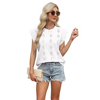 Women's Short Sleeve Knit Vest Tops Hollow Out Round Neck Sweater Tank Tops
