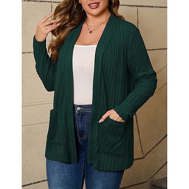 Womens Plus Size Open Front Cardigan Long Sleeve Sweaters Tops Fall Coat Outerwear with Pockets