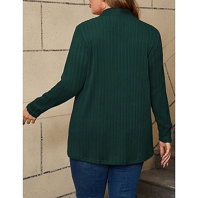 Womens Plus Size Open Front Cardigan Long Sleeve Sweaters Tops Fall Coat Outerwear with Pockets