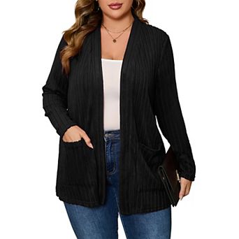 Womens Plus Size Open Front Cardigan Long Sleeve Sweaters Tops Fall Coat Outerwear with Pockets