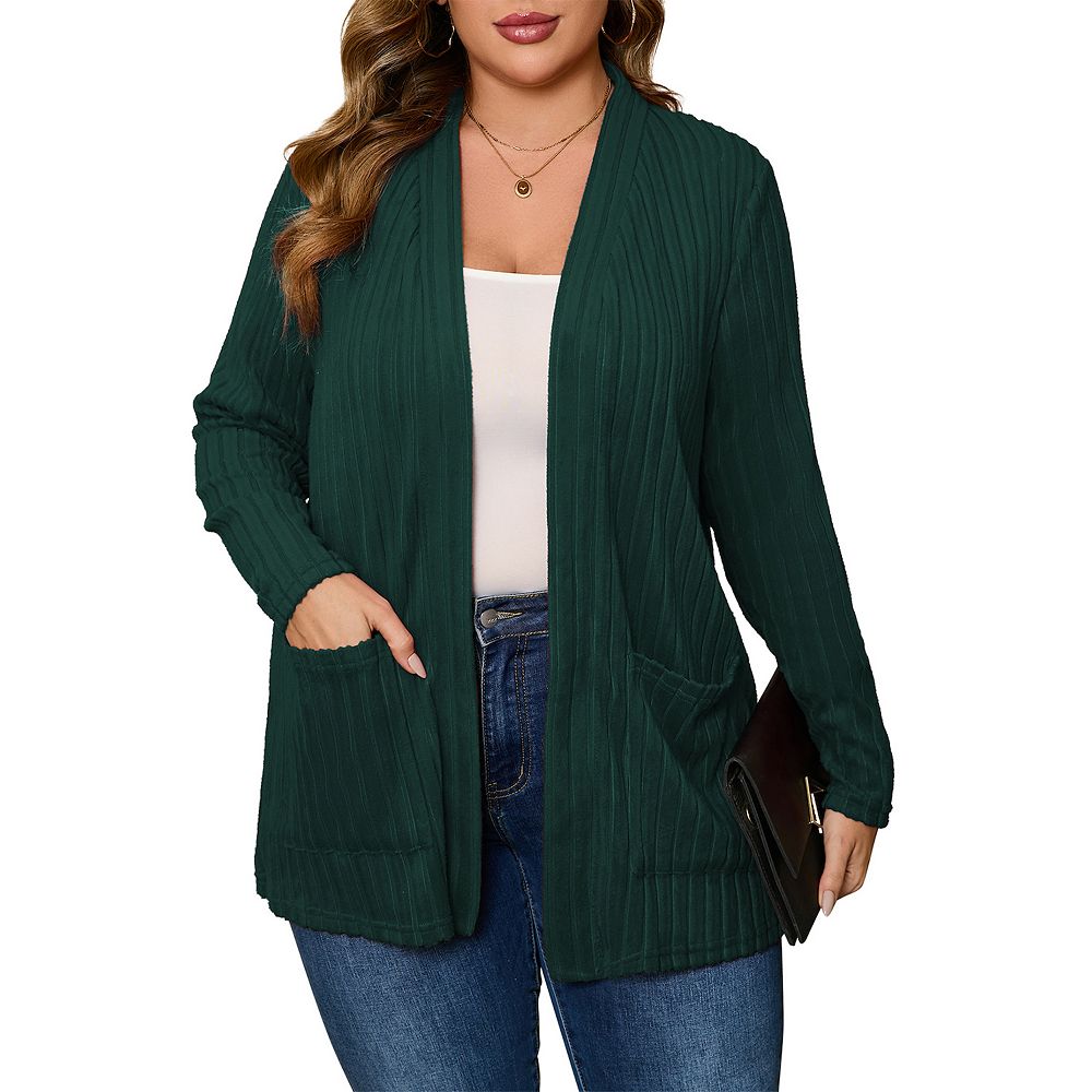 Plus Size Open Front Cardigan With Pockets