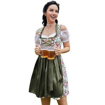 Women German Dirndl Dress Traditional Bavarian Beer Garden 3 pc Oktoberfest Costumes