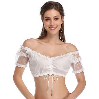 Women's Bavarian Oktoberfest Costume Traditional Dirndl Blouse Beer Garden Crop Top