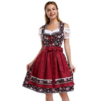 Women's Oktoberfest Dress 3 pc Dirndl Dress Costumes for Bavarian Carnival Halloween