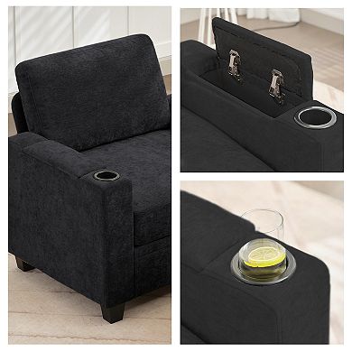 SERWALL Chenille Single Storage Sofa Chair with a Removable Ottoman