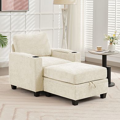 SERWALL Chenille Single Storage Sofa Chair with a Removable Ottoman