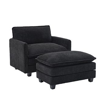 Uphostered Chenille Armchair Sofa with a Removable Ottoman