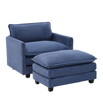 Uphostered Chenille Armchair Sofa with a Removable Ottoman