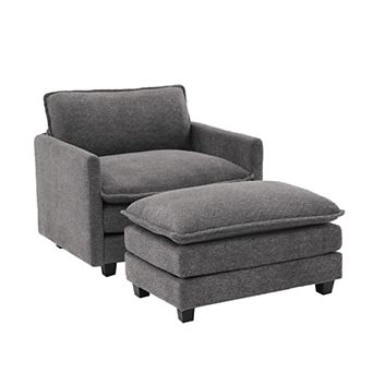 Uphostered Chenille Armchair Sofa with a Removable Ottoman